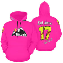 Load image into Gallery viewer, Altitude Pink Last name/Number Nickname Softball Numbers All Over Print Hoodie for Women (USA Size) (Model H13)
