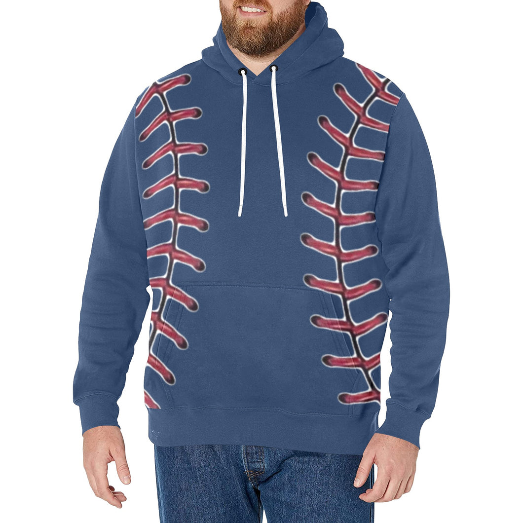 Baseball Navy Fleece Lined Men's Long Sleeve Fleece Hoodie (Model H55)