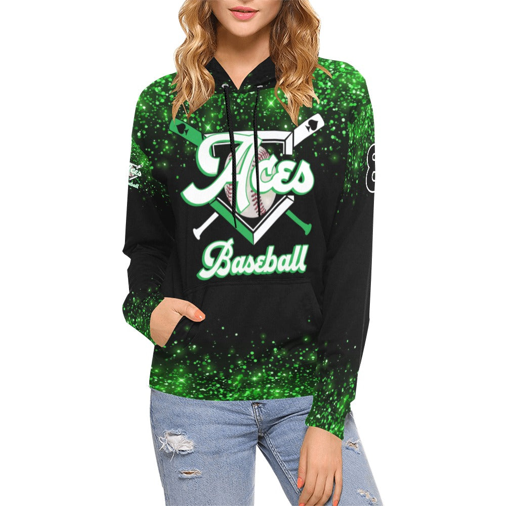 Aces Baseball Hoodie, Black Name/Last/Nick/Baseball Number 4 All Over Print Hoodie for Women (USA Size) (Model H13)
