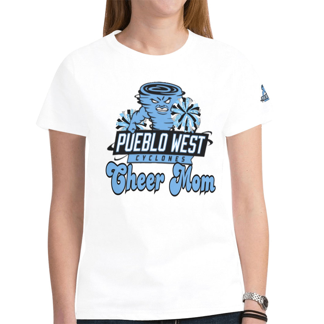 Pueblo West Cheer Mom White New All Over Print T-shirt for Women (Model T45)