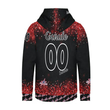 Load image into Gallery viewer, All American Softball Red Glitter Number Nickname Glitter Basic Numbers 00 Women's Long Sleeve Fleece Hoodie (Model H55)

