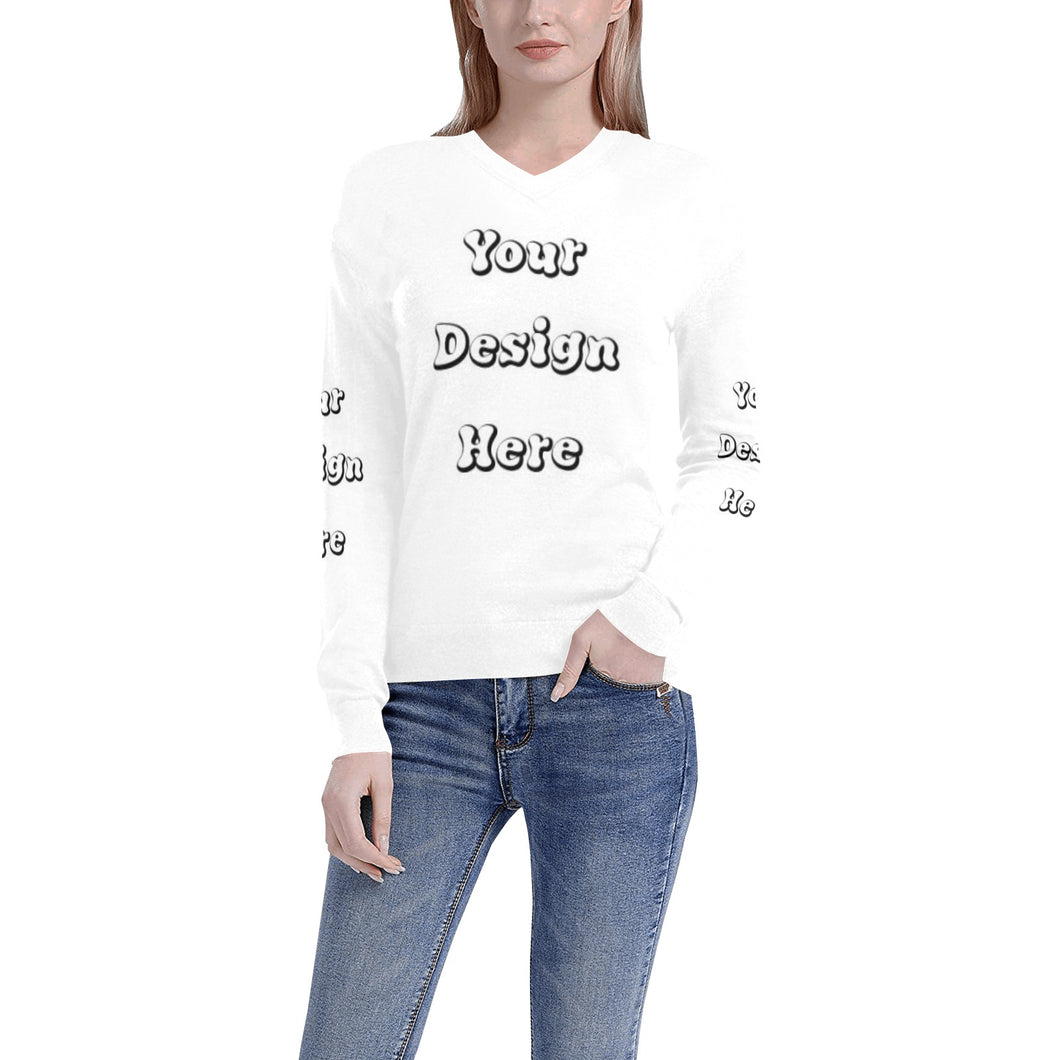 Custom Your Design Here- Female V-neck Longsleeve Women's All Over Print V-Neck Sweater (Model H48)