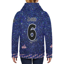 Load image into Gallery viewer, All American Softball Number Nickname Blue Glitter Basic Numbers Women&#39;s Long Sleeve Fleece Hoodie (Model H55)
