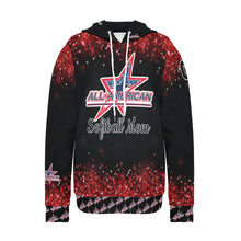 Load image into Gallery viewer, All American Softball Red Glitter Number Nickname Glitter Basic Numbers 00 Women's Long Sleeve Fleece Hoodie (Model H55)

