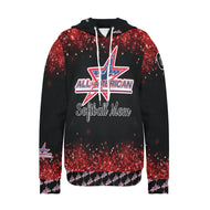 All American Softball Red Glitter Number Nickname Glitter Basic Numbers 00 Women's Long Sleeve Fleece Hoodie (Model H55)