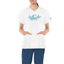 Load image into Gallery viewer, Summit Female Scrub Top White 2 All Over Print Scrub Top
