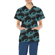 Load image into Gallery viewer, Summit Female Scrub Top Black All Over Print Scrub Top
