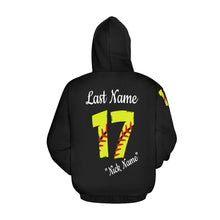 Load image into Gallery viewer, Altitude Black Last name/Number Nickname Softball Numers All Over Print Hoodie for Women (USA Size) (Model H13)
