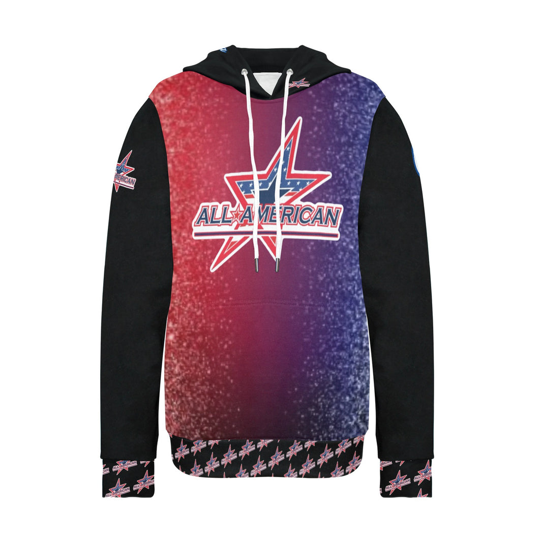 All American Red/blue glitter Women's Long Sleeve Fleece Hoodie (Model H55)