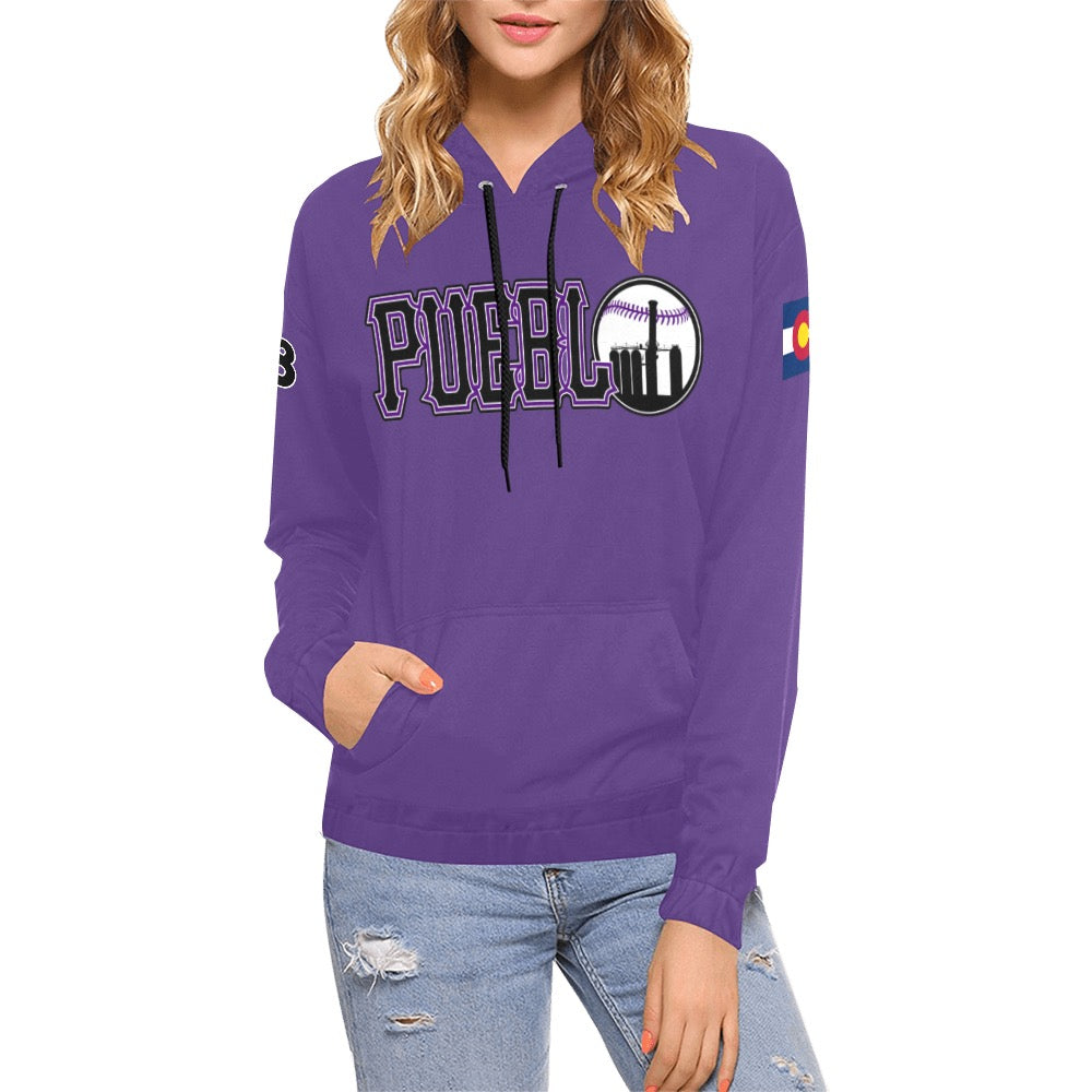Pueblo Steel purple PS Last name/Number Nickname B/W 6 All Over Print Hoodie for Women (USA Size) (Model H13)