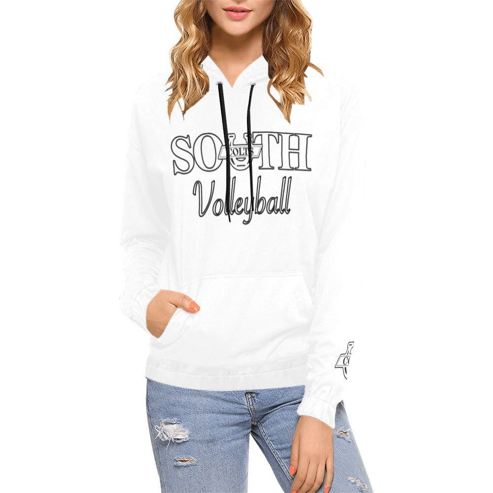 South Volley Ball Hoodie Name/Number white white All Over Print Hoodie for Women (USA Size) (Model H13)